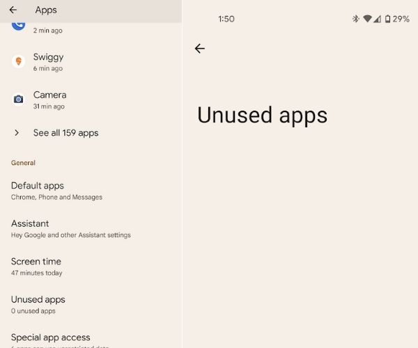 unused apps android 12