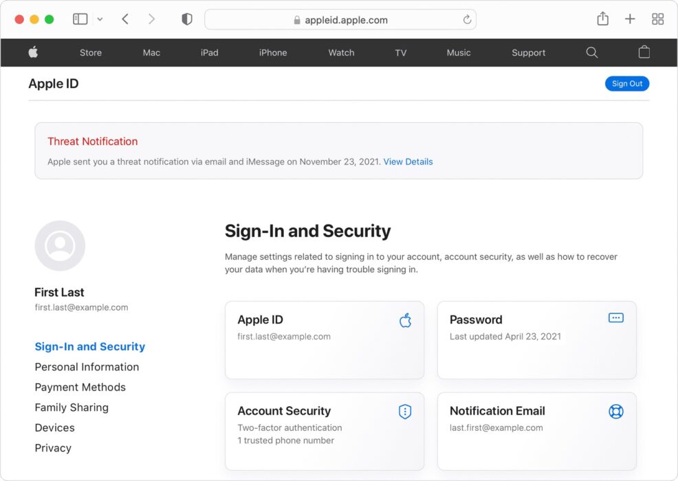 Apple threat notifications on Apple ID iCloud