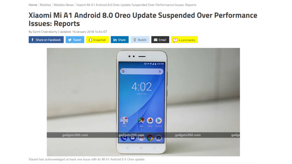 Mi A1 Oreo update performance issues