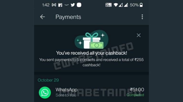 WhatsApp payments cashback feature rolling out