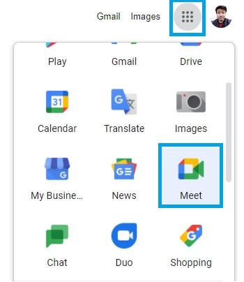 google meet in menu