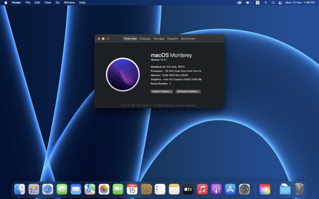 macOS Monterey on 2017 MacBook Air