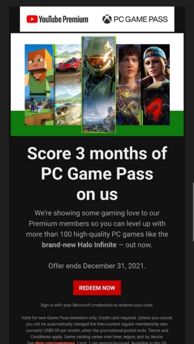 PC Game Pass YouTube Premium