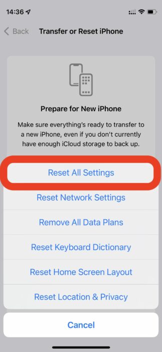 Reset iPhone settings to fix iPhone Keeps Connecting And Disconnecting From Mac