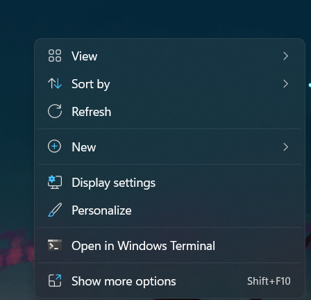 Windows 11 refresh button context menu