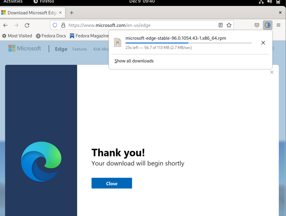 download microsoft edge CentOS, Fedora, and opensuse