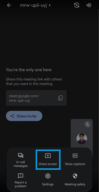 google meet share screen button on phone