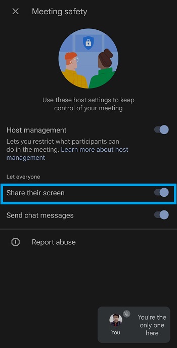 share their screen toggle on phone