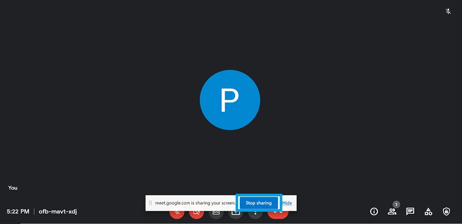 stop sharing button in google meet