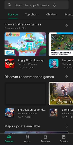 google play app homepage