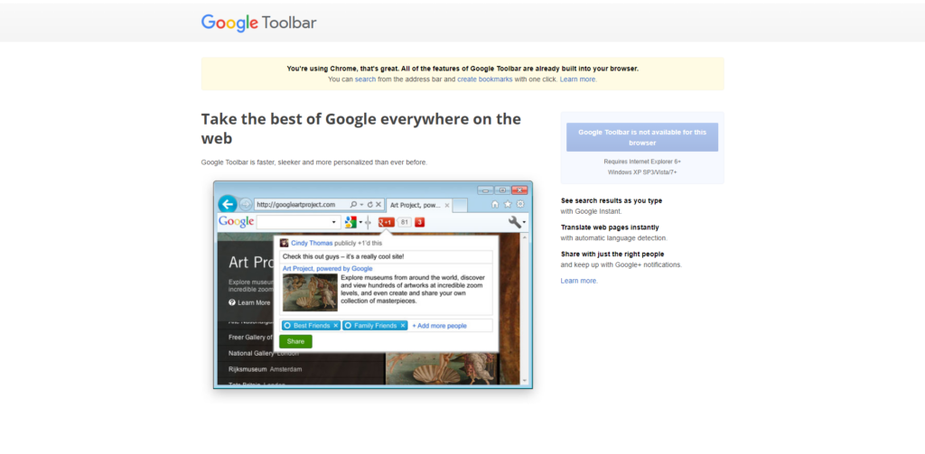 google toolbar download page