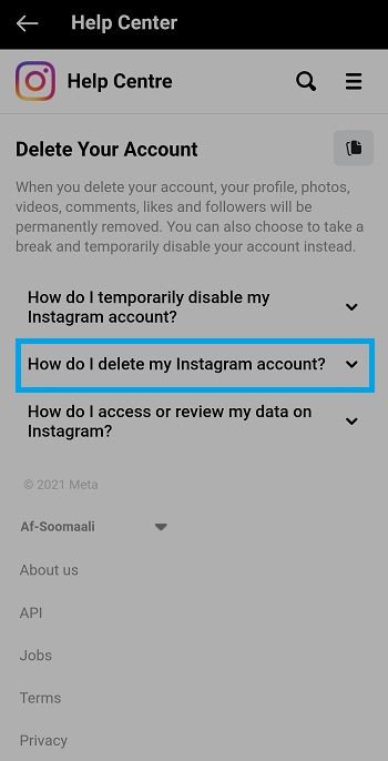 how do i delete my insta account
