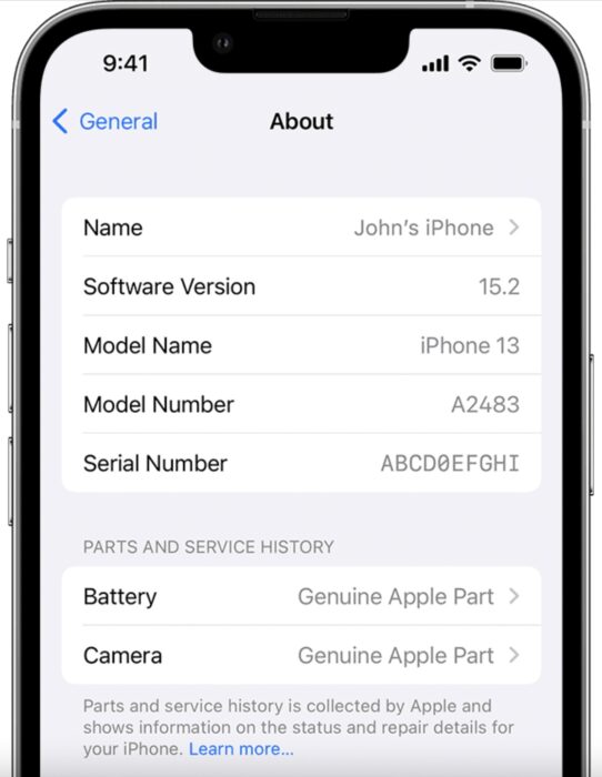 iOS 15.2 udpate parts and service history