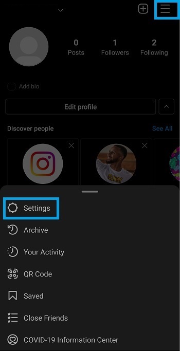 Settings to deactivate Instagram account