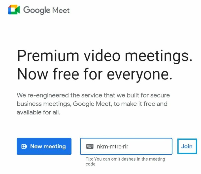 joining a google meet using link