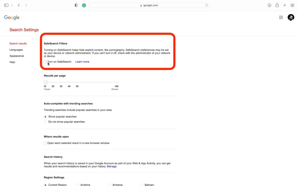 How to toggle Google SafeSearch on desktop- 3