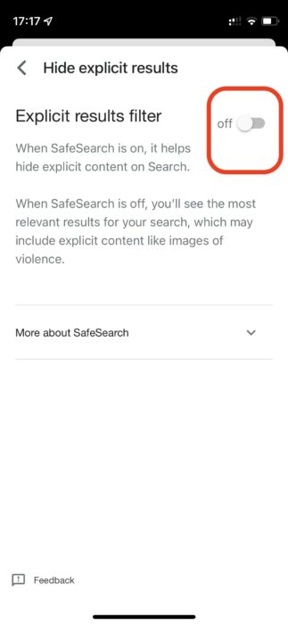 How to turn Google SafeSearch on/off in Google App- 4