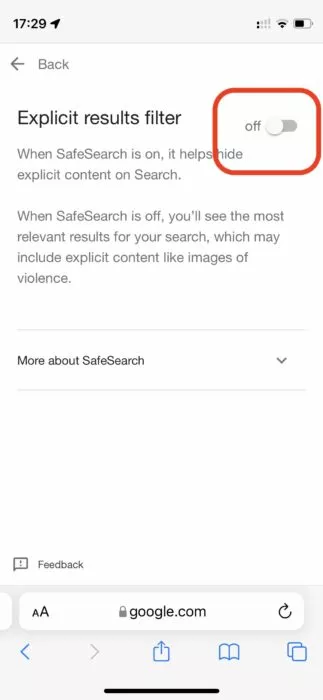 How to turn Google SafeSearch on/off on mobile browser- 3