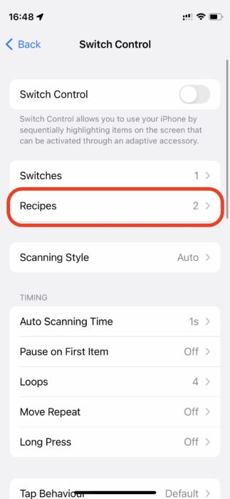 Set up recipes on Switch control in iPhone- 3