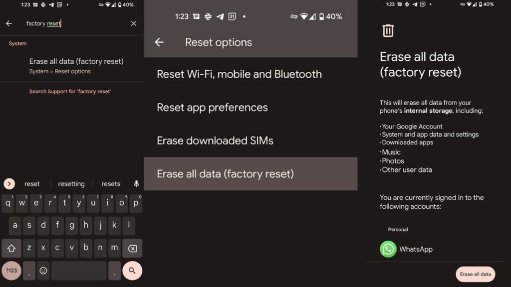 erase all data Android