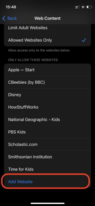 2. Allowed websites only- block websites on iPhone