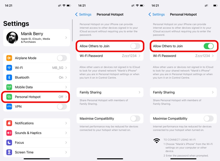 3. Izinkan orang lain untuk bergabung dengan hotspot pribadi di iPhone