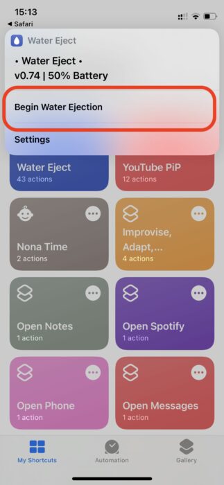 3. Use water eject shortcut on iPhone