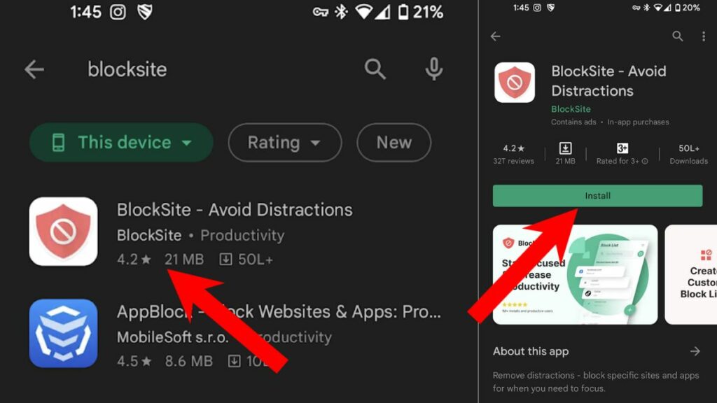 Блокировать поиск по сайту в Google Play Store