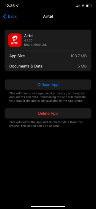 Offload or delete app on iPhone to clear cache