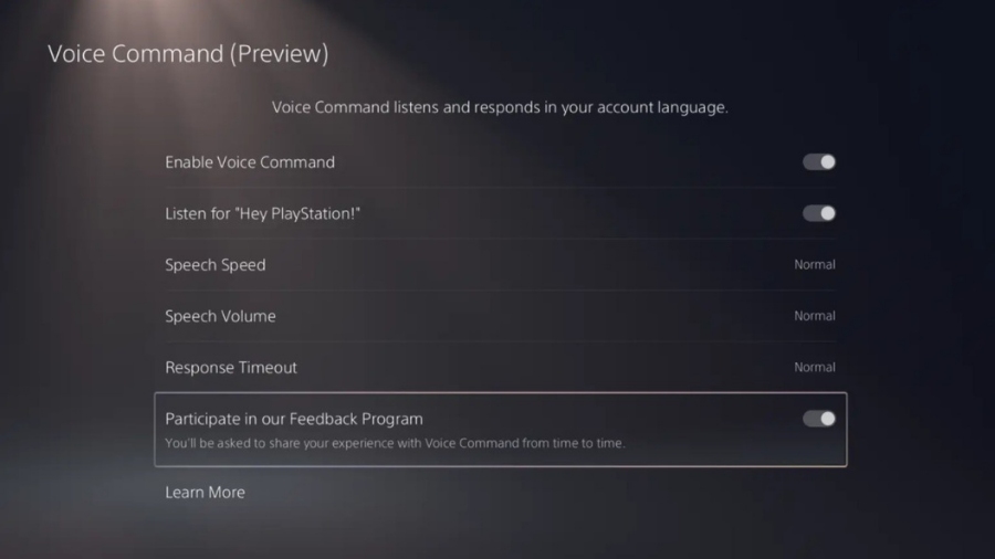 PS5 beta voice command