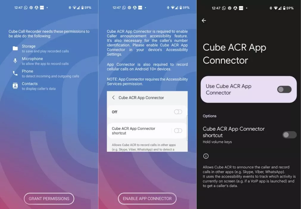 call recorder cube acr enable accessibility settings