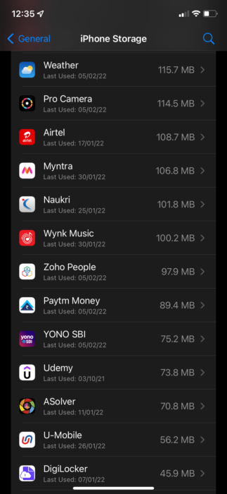 iPhone Storage App Listings to clear cache on iPhone and iPad