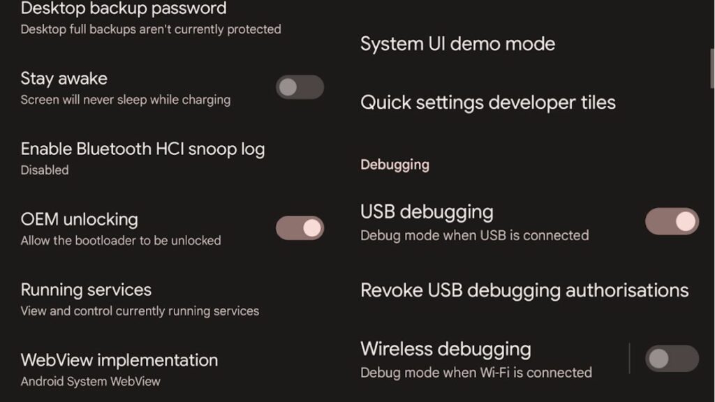 oem unlockingAand usb debugging