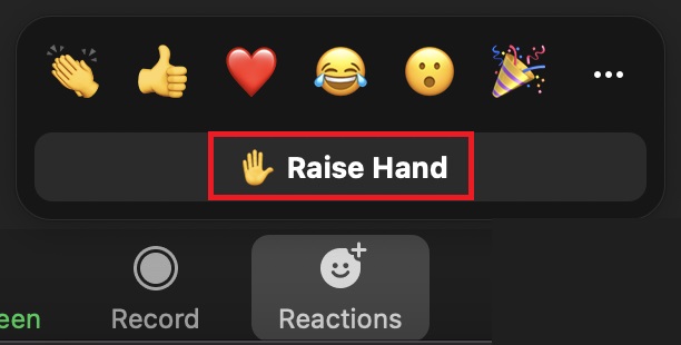 raise hand button in the zoom desktop client