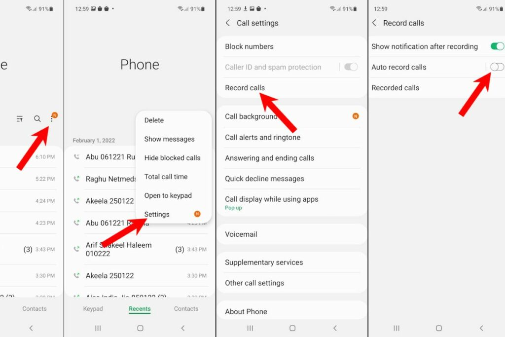 record calls using the default call recorder