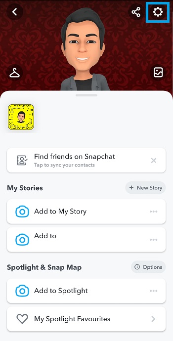 snapchat profile menu page