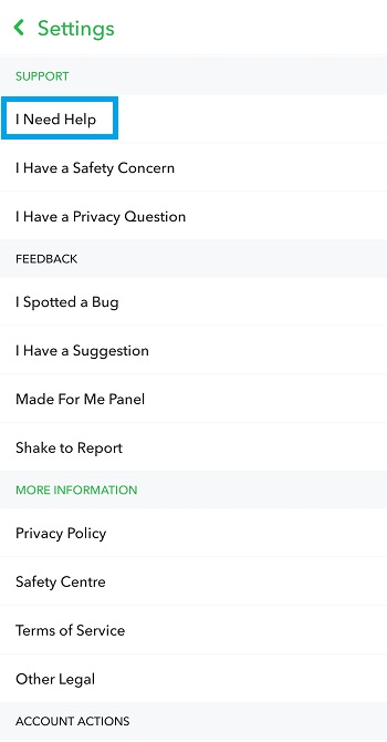 snapchat settings menu