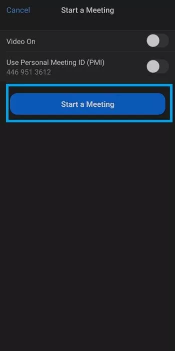 start meeting in zoom mobile app