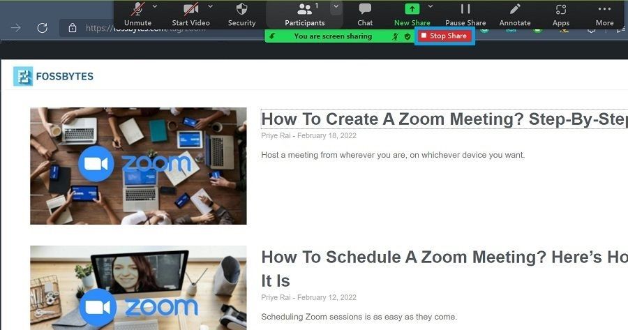 stop sharing screen in zoom desktop client