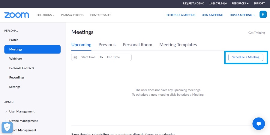 zoom meetings page