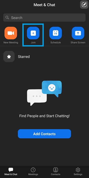 zoom mobile app meet and chat tab