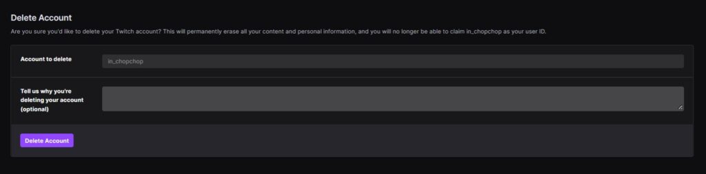 delete twitch account