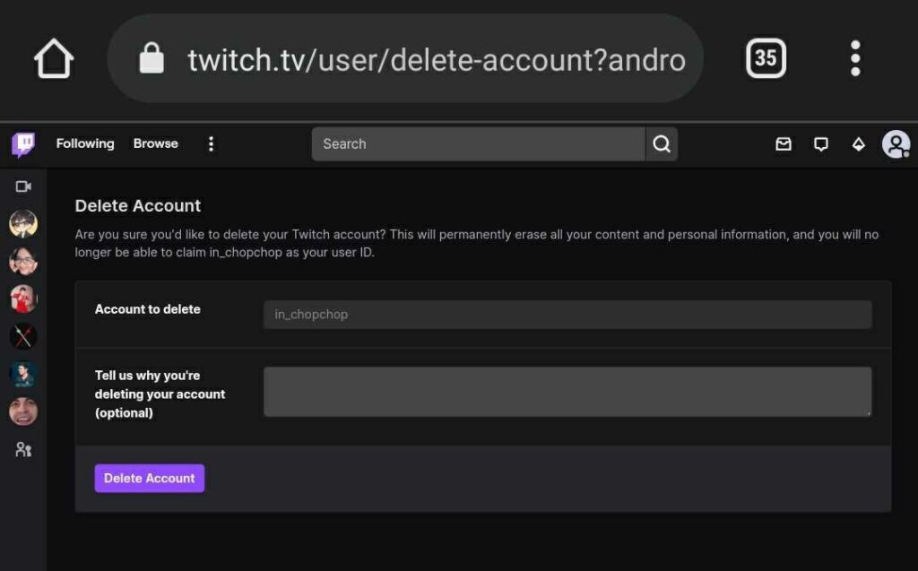 Supprimer Un Compte Twitch Android