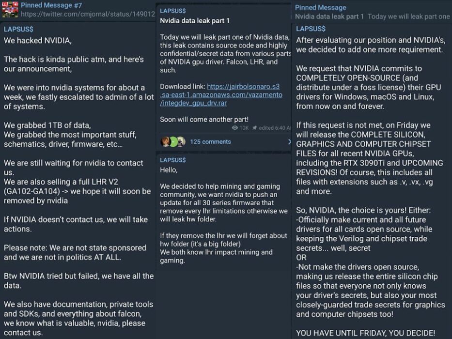 nvidia data leak hacking group screenshots