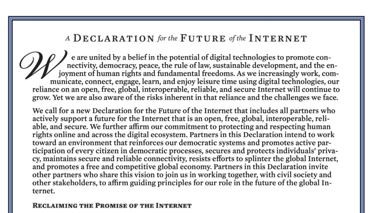 Declaration for the future of the internet