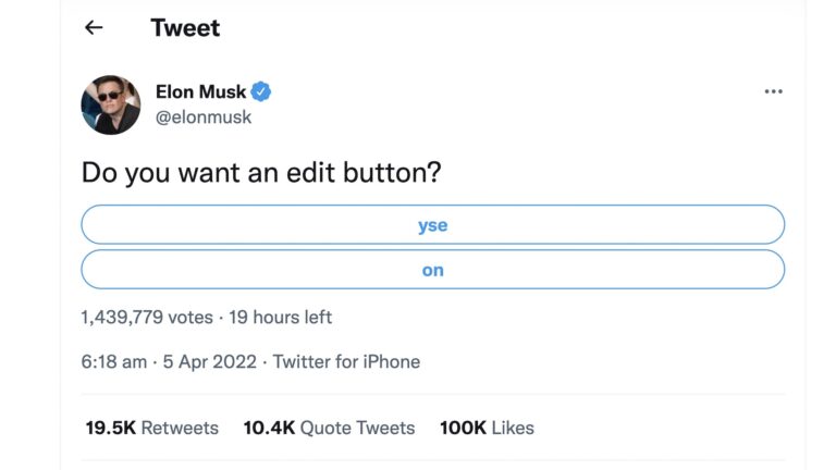 Elon Musk twitter poll on edit button