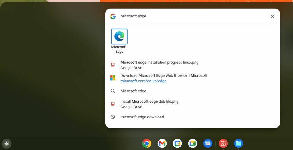 Find Microsoft edge in app menu