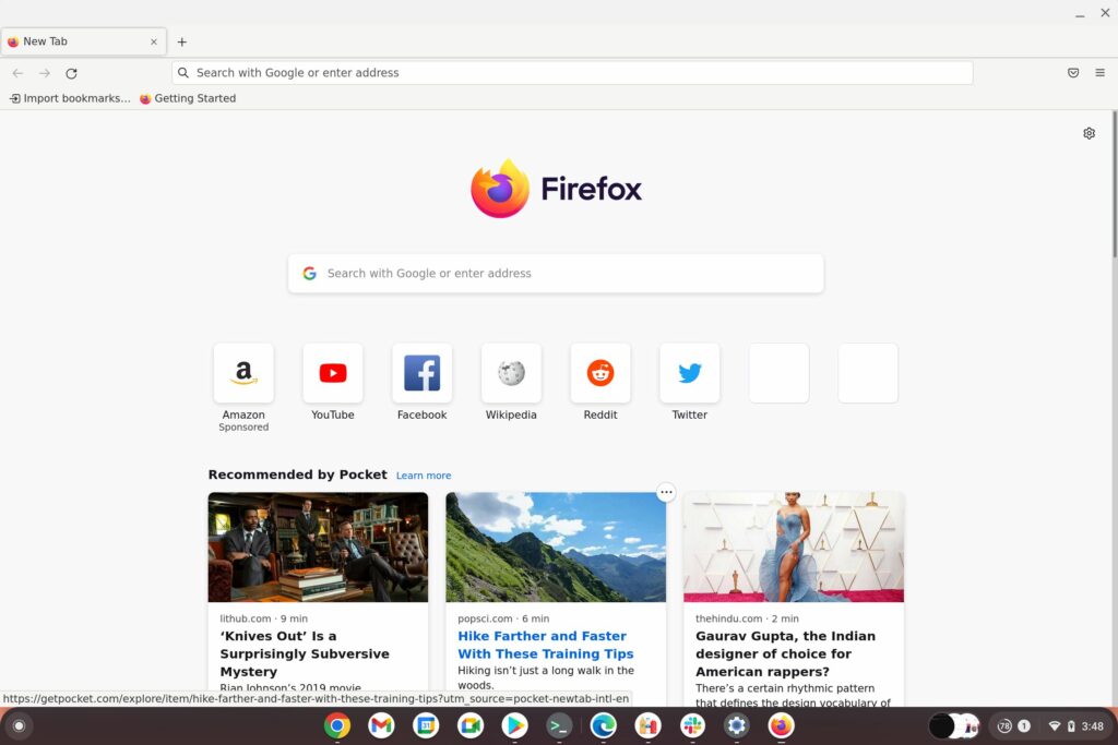 Firefox runnig on Chrome OS via Flatpak