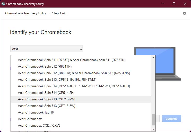 Select chromebook manufacturer and model number-1