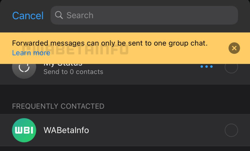whatsapp iOS message forward limit feature